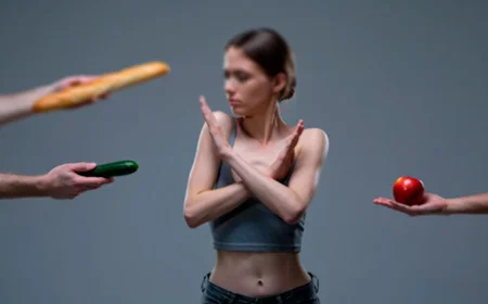 К девушке тянутся руки с продуктами 