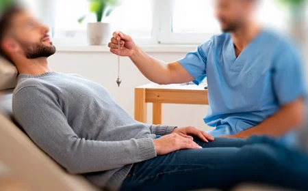 Врач работает на сеансе гипноза