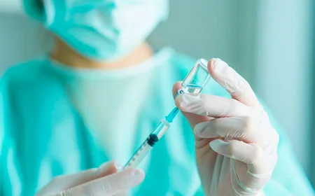 Врач стоит с шприцем